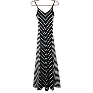 XS Guess Black White Striped Spaghetti Strap Maxi Dress Preppy Y2K Retro Resort